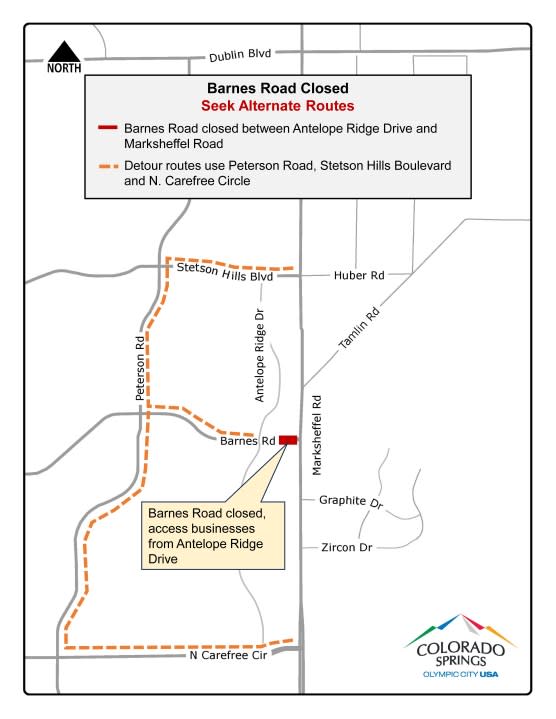 Barnes Road closure detour map