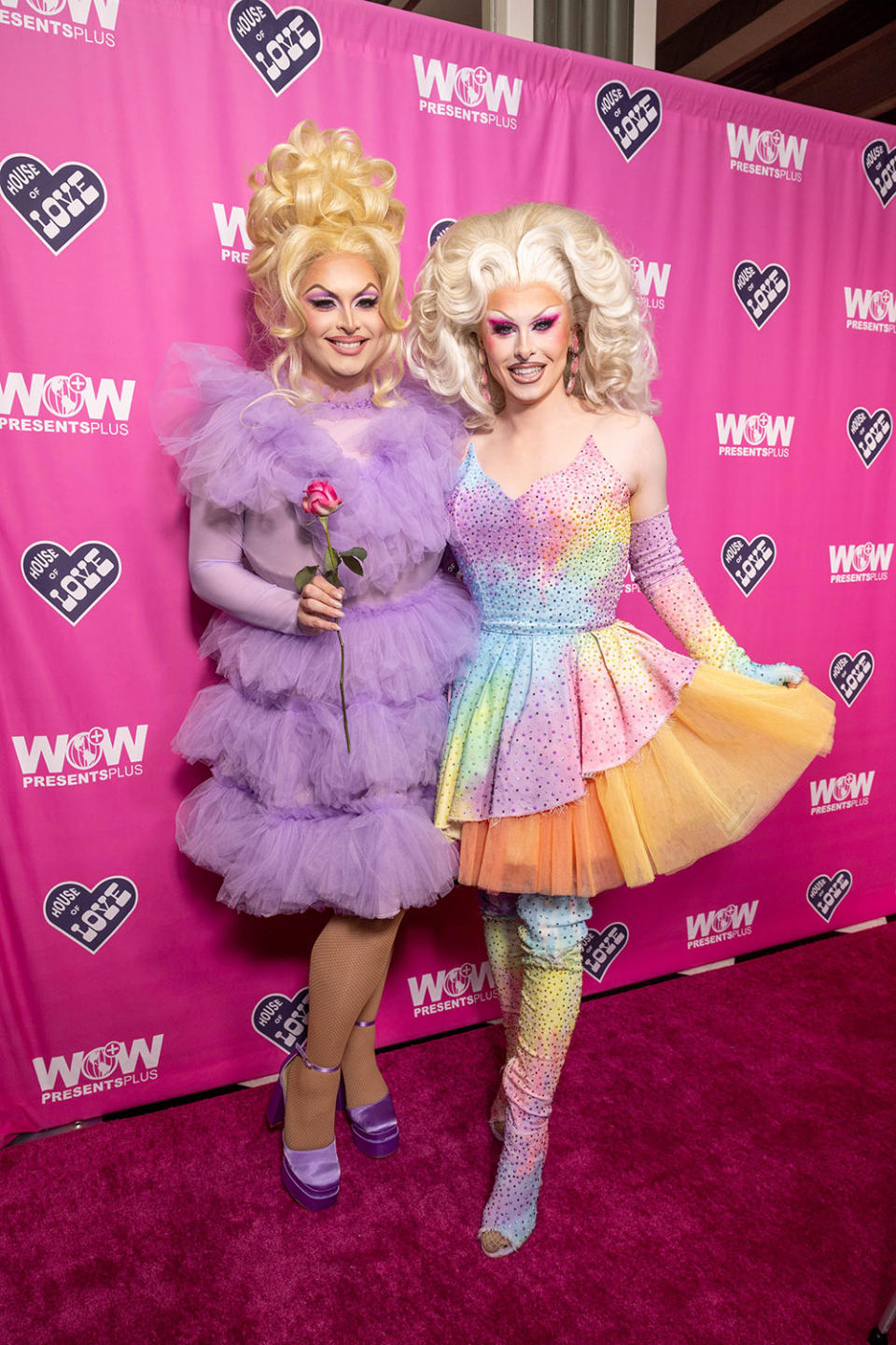 Cheryl Hole and Blu Hydrangea attend the premiere of 'RuPaul's Drag Race UK' season 5 at World Of Wonder on September 27, 2023 in Los Angeles, California.