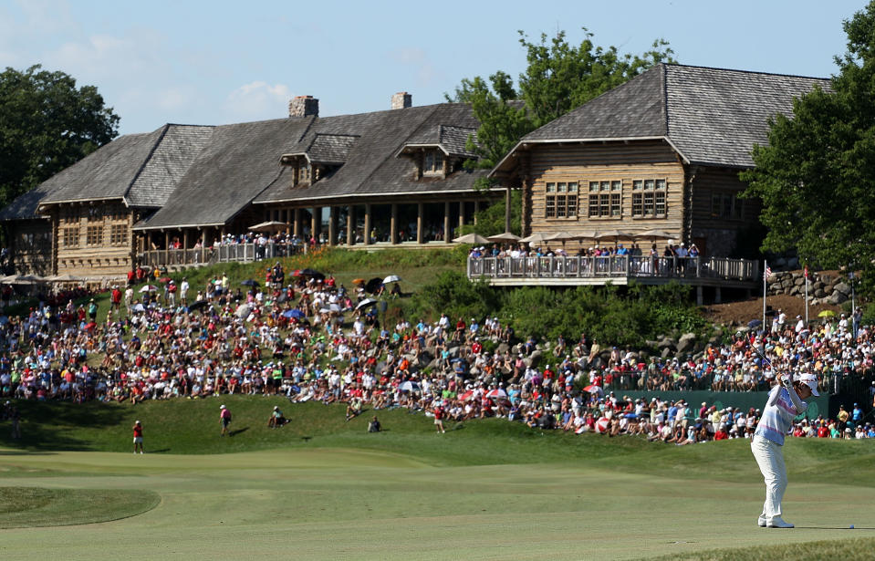 KOHLER, WI - JULY 08: Na Yeon Choi of South Korea hits her approach shot on the 18th hole during the final round of the 2012 U.S. Women's Open on July 8, 2012 at Blackwolf Run in Kohler, Wisconsin. (Photo by Scott Halleran/Getty Images)