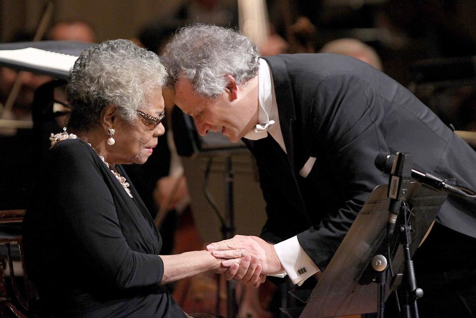 On Nov. 8, 2013, Maya Angelou (left) joined Cincinnati Symphony Orchestra music director Louis Langrée for a performance of Aaron Copland’s "Lincoln Portrait." It was the inaugural subscription concert of Langrée’s tenure.