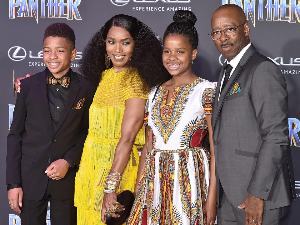 Slater Vance, Angela Bassett, Bronwyn Vance and Courtney B. Vance attend the Premiere Of Disney And Marvel's &quot;Black Panther&quot; - Arrivals on January 29, 2018 in Hollywood, California