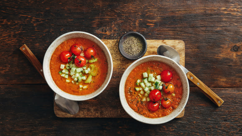 Spanish gazpacho in bowls