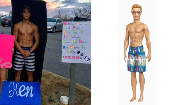 One student dressed like a Ken doll for his promposal.