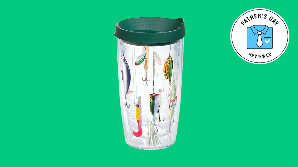 Get the Tervis Fishing Lures Tumbler for the dad who loves fishing and coffee.