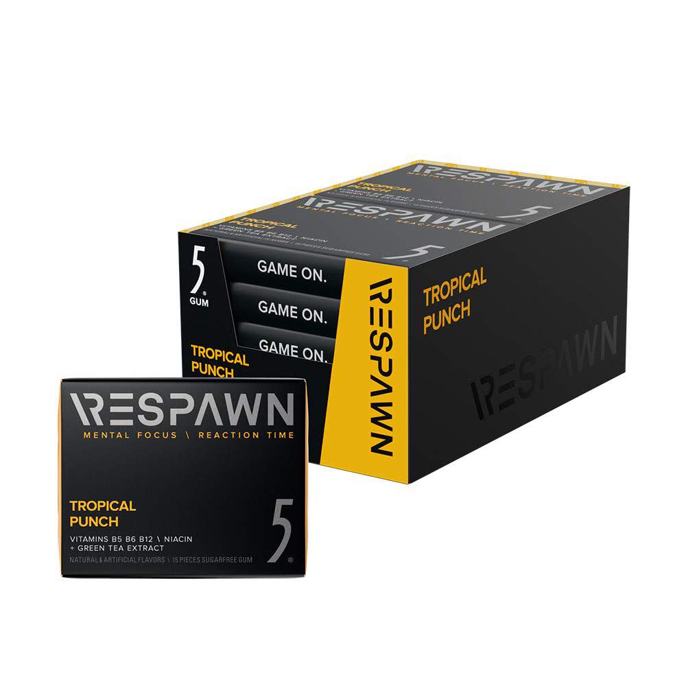 RESPAWN by 5 Sugar Free Focus Chewing Gum Sticks Tropical Punch