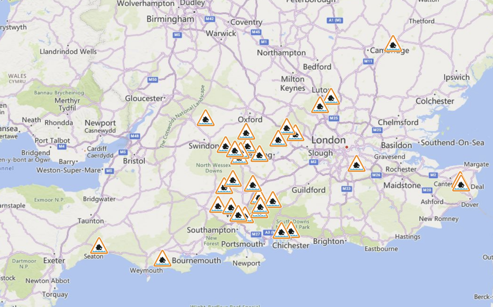 Flood alerts in place on Tuesday. (Environment Agency)