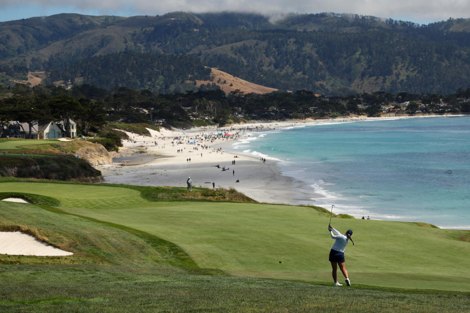 Bailey Tardy of the United States plays her second shot on the ninth hole during the final round of the 78th U.S. Women’s Open at Pebble Beach Golf Links on July 09, 2023, in Pebble Beach, California. (Photo by Ezra Shaw/Getty Images)