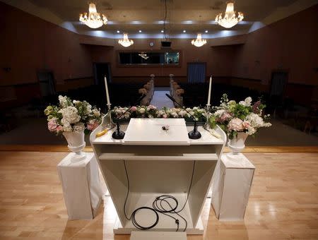 A budget wedding hall is seen in this general view taken at the National Library of Korea in Seoul, South Korea, May 16, 2015. REUTERS/Kim Hong-Ji