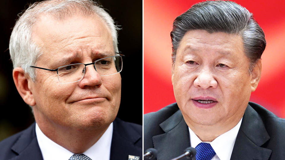 Seen left, Prime Minister Scott Morrison and Chinese President Xi Jinping.