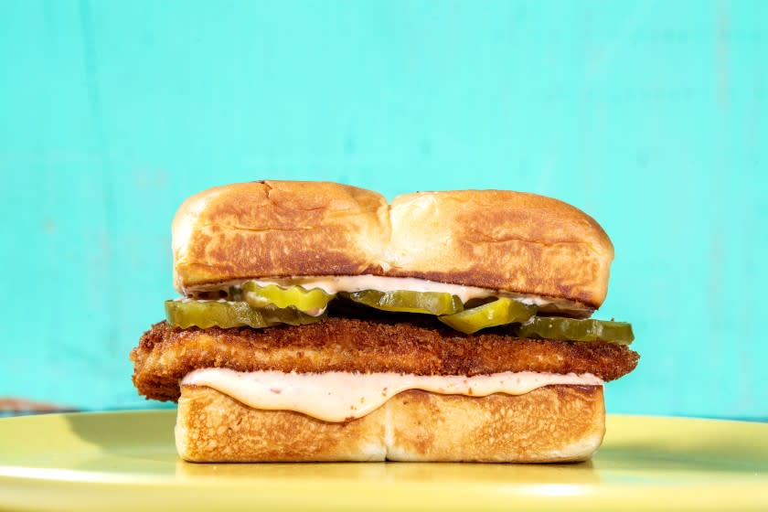 LOS ANGELES, CA- February 13, 2020: Fried Chicken Sandwich on Thursday, February 13, 2020. Prop styling by Rebecca Buenik. (Mariah Tauger / Los Angeles Times)