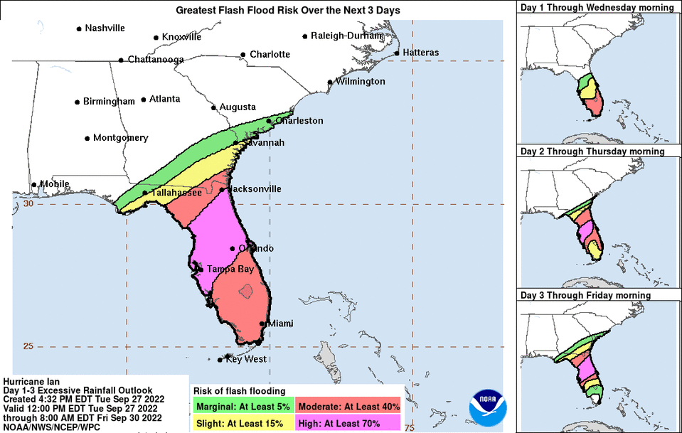 Flash flood risk in next three days across Florida - Credit: NOAA