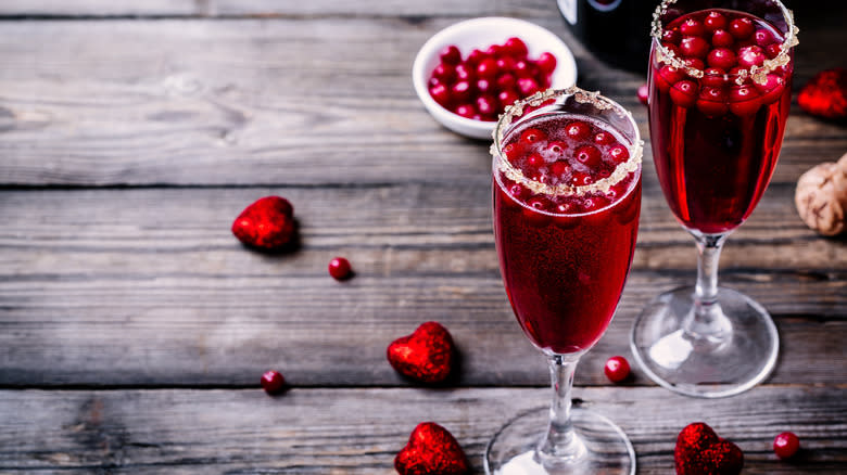 cranberry mimosas on a table