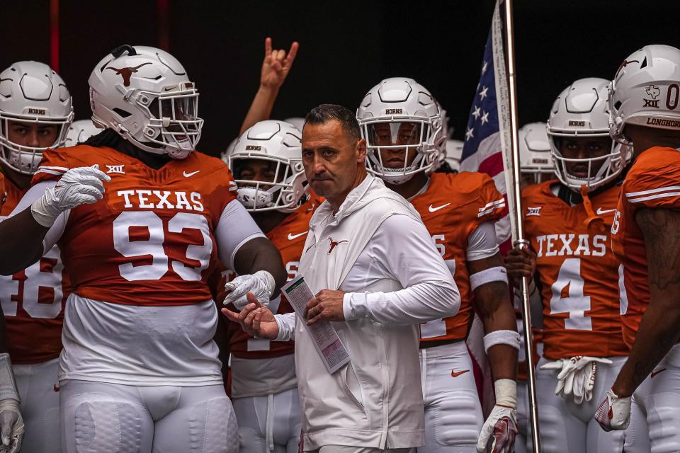 Texas head coach Steve Sarkisian will lead the No. 7-ranked Longhorns to Fort Worth this week to play TCU. Texas is favored to win by 9-10 points, and he changed injured starting quarterback Quinn Ewers' sprained shoulder status to day-to-day, an improvement from the previous week-to-week label.