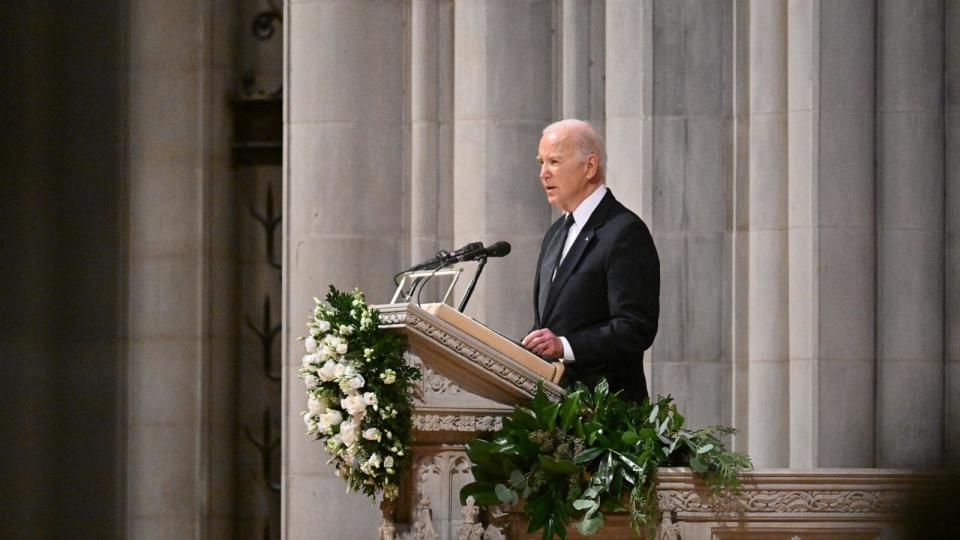 PHOTO: President Joe Biden speaks  during a memorial service for former US Supreme Court Justice Sandra Day O'Connor at the National Cathedral in Washington, DC, on December 19, 2023. (Mandel Ngan/AFP via Getty Images)