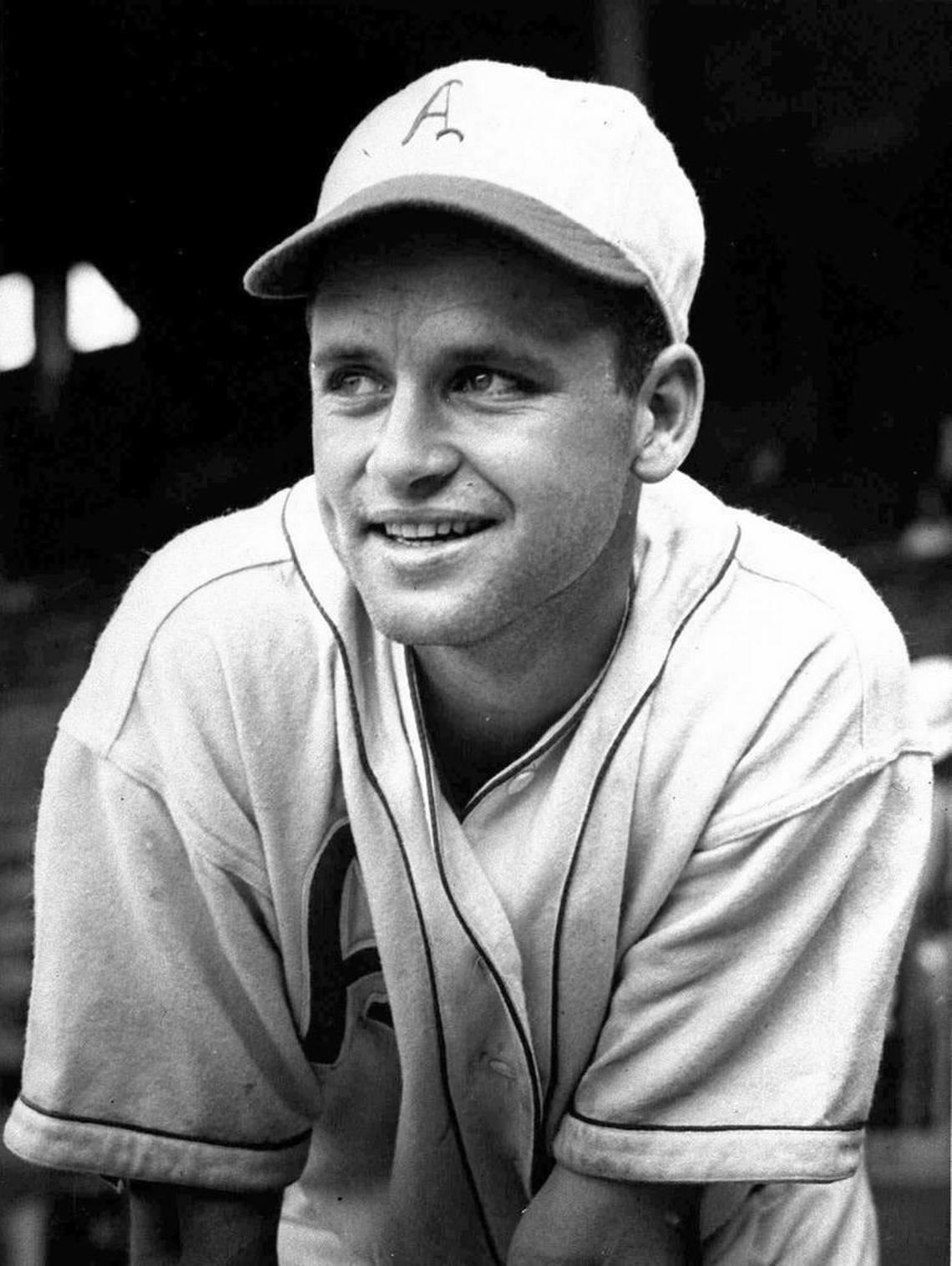 Baseball player Lawrence “Crash” Davis is shown in this Jan. 1941 photo in a Philadelphia Athletics uniform. Davis is the minor league baseball player made famous by the movie ``Bull Durham.”