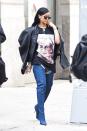 <p>In her special edition Manolo Blahnik boots on the way to her concert in Newark, NJ</p>