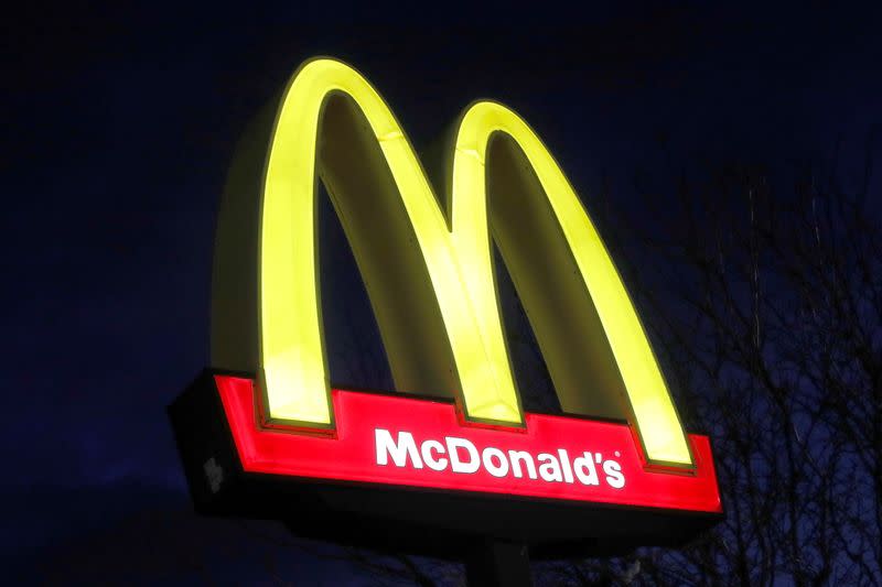 FILE PHOTO: A sign is seen at a McDonald's restaurant in Queens, New York