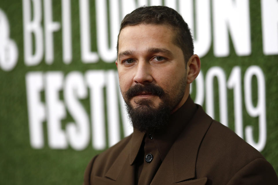 Shia LaBeouf poses on the red carpet in 2019 for the UK premiere of his movie, "The Peanut Butter Falcon"