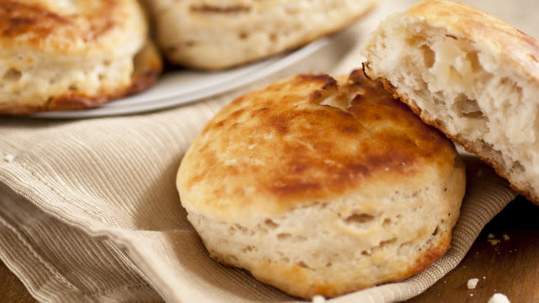 biscuits on plate and napkin