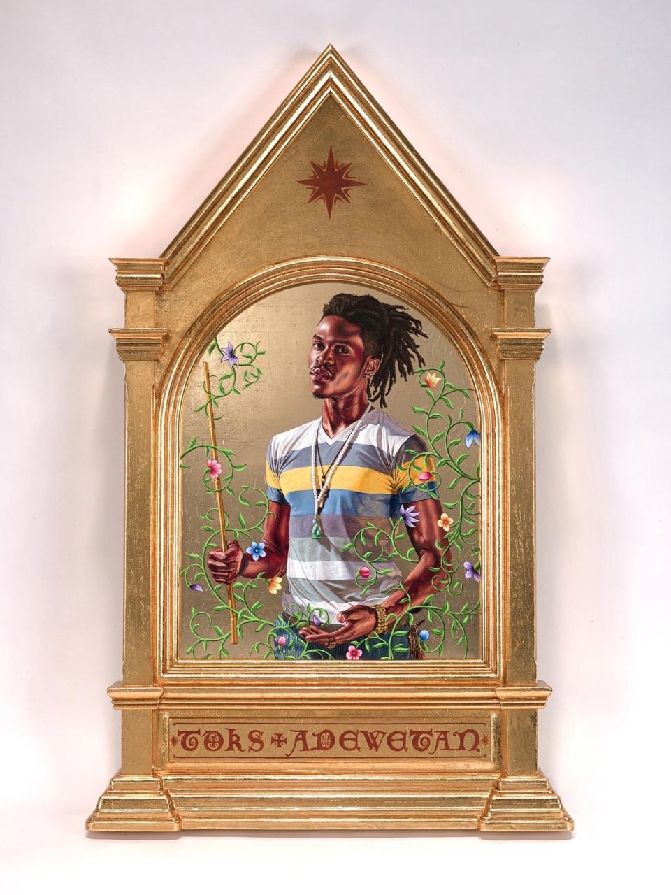 Kehinde Wiley, "The Archangel Gabriel," 2014/ 22 karat gold leaf and oil on wood panel (Photo: Courtesy: Sean Kelly New York)