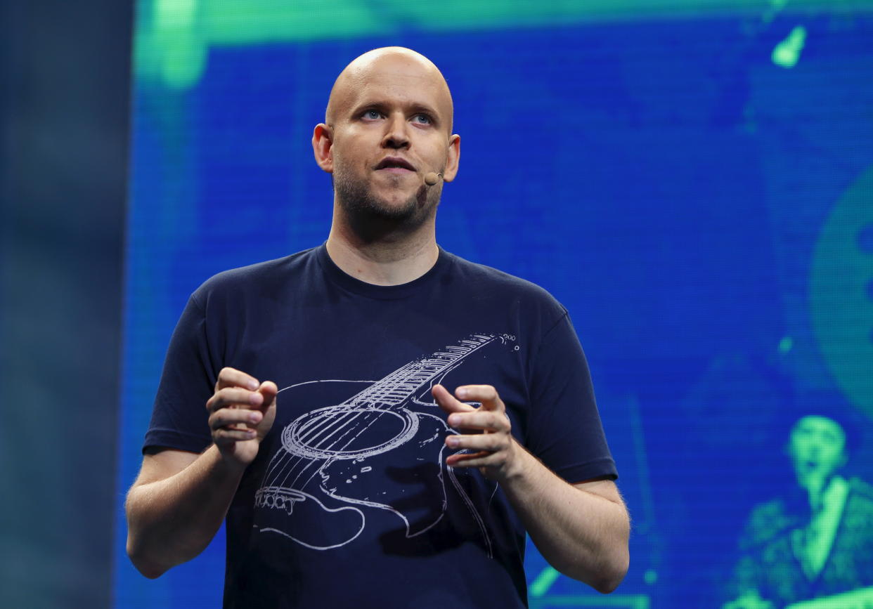 Spotify CEO Daniel Ek speaks  during a press event in New York May 20, 2015. Spotify, which provides free on-demand music or ad-free tunes for paying customers, said it will now also provide video content and podcasts. REUTERS/Shannon Stapleton