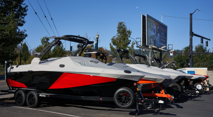 Malibu Boats (MBUU) wakeboard boats for sale at Active Water Sports, a boat dealership in Oregon City.