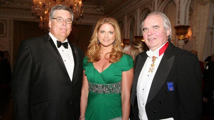 Princess Madeleine of Sweden, middle, posed at the 2011 Red Cross Ball with Rob Levine, left, and Per Loof, right. (Meghan McCarthy/Palm Beach Daily News)