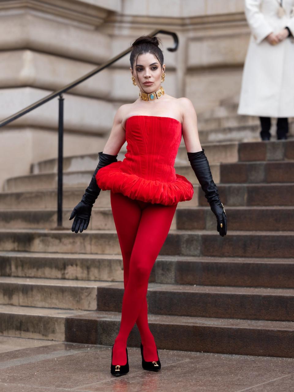 Gessica Kayane aka Gkay attends the Schiaparelli Haute Couture show at Paris Fashion Week 2024.