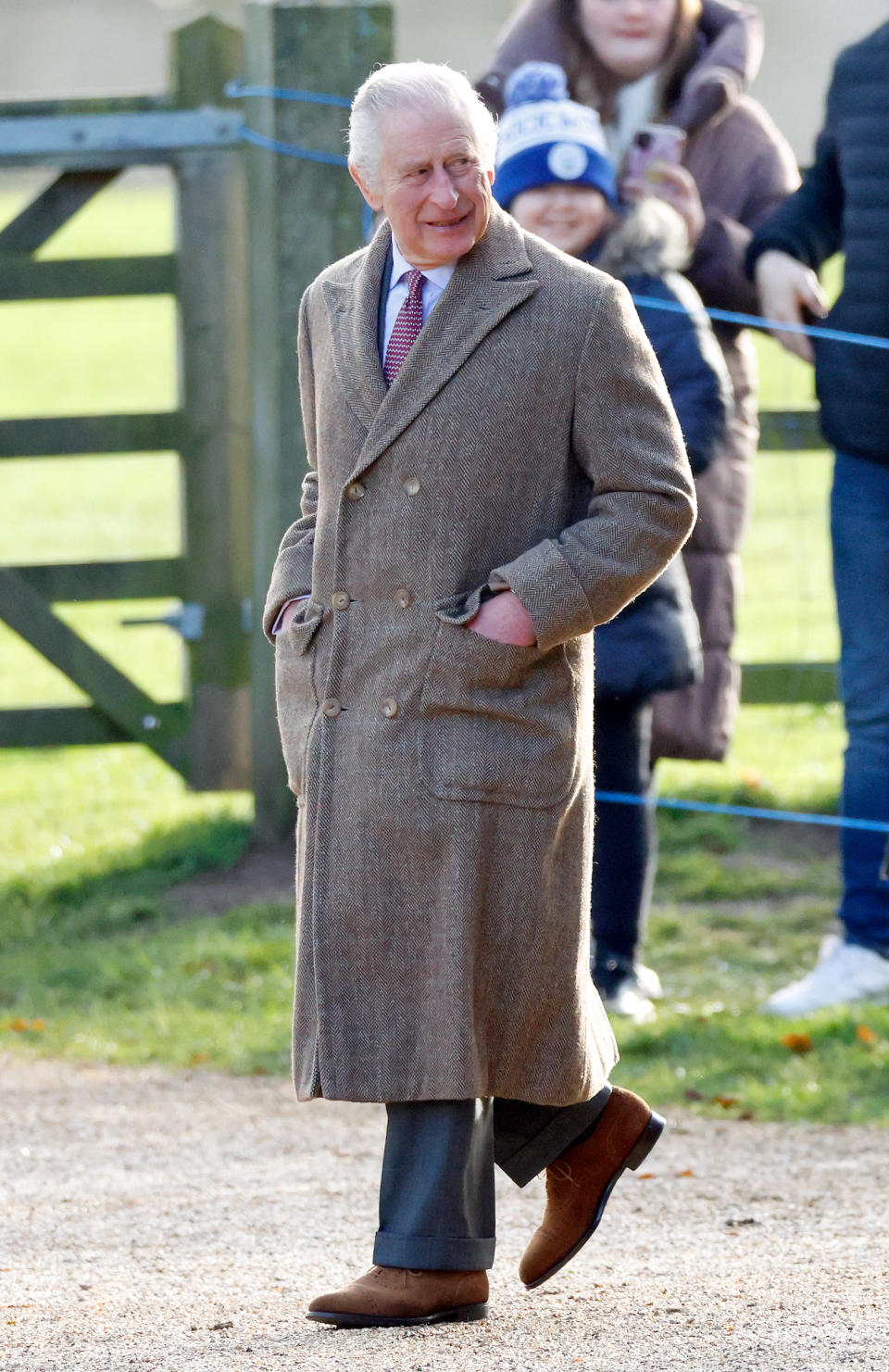 King Charles III outside the Church of St Mary Magdalene on the Sandringham estate