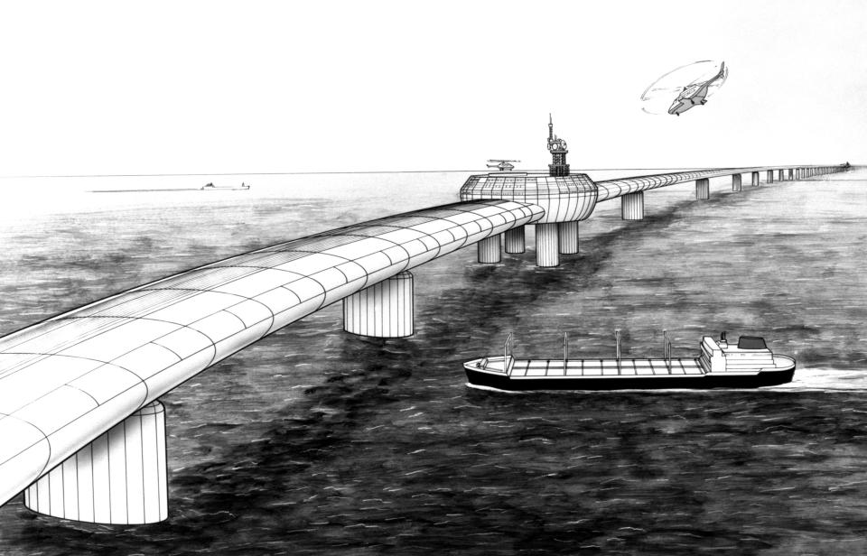 <em>Idea – Mr Johnson’s idea is reminiscent of this 1985 artist’s impression of the Eurolink bridge, a plan by four London businessmen for a road/rail bridge across the Channel (Picture: PA)</em>