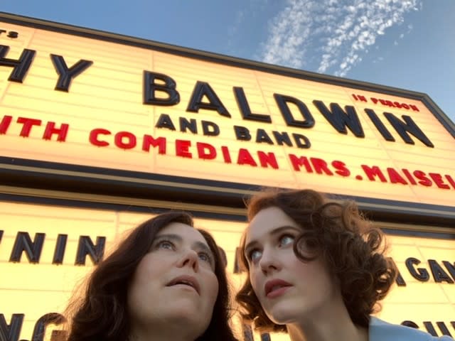 Personal photos of actress Rachel Brosnahan from the set of her show, "The Fabulous Mrs. Maisel.