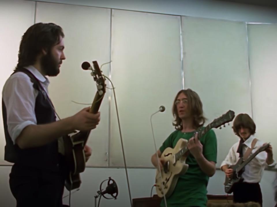 The Beatles rehearsing in footage from Peter Jackson’s ‘Get Back’ documentary (Disney)