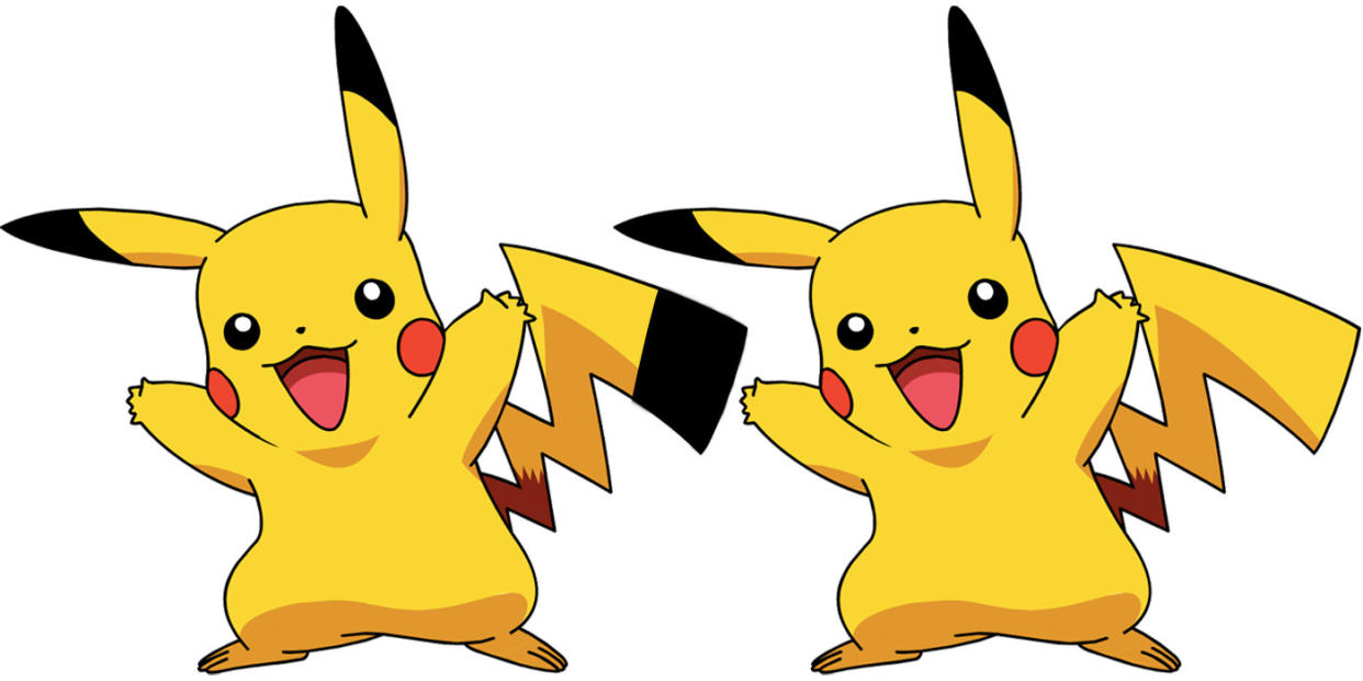 Pikachu with a black-tipped tail and without