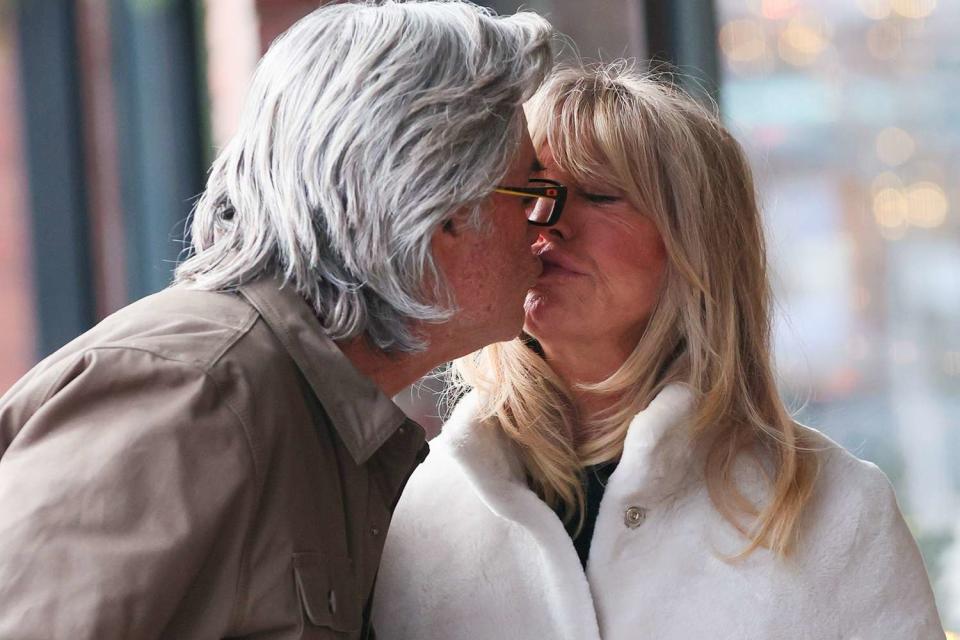 <p>SplashNews.com</p> Kurt Russell and Goldie Hawn are seen kissing in the streets of Aspen, Colorado