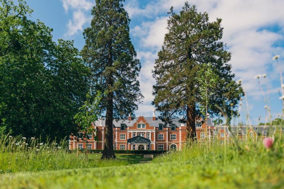 a large house with trees in front of it