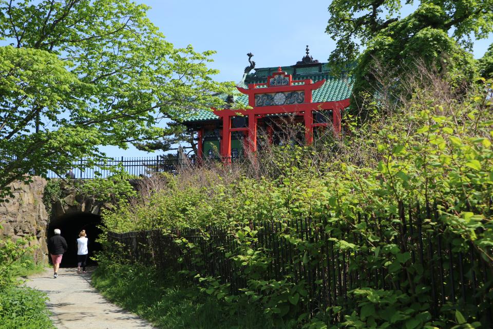 The Cliff Walk goes through a tunnel on the Marble House property near the Chinese Tea House.