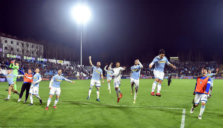 Soccer Football - Serie A - SPAL vs Juventus - Paolo Mazza, Ferrara, Italy - March 17, 2018 Spal players celebrate after the match REUTERS/Alberto Lingria