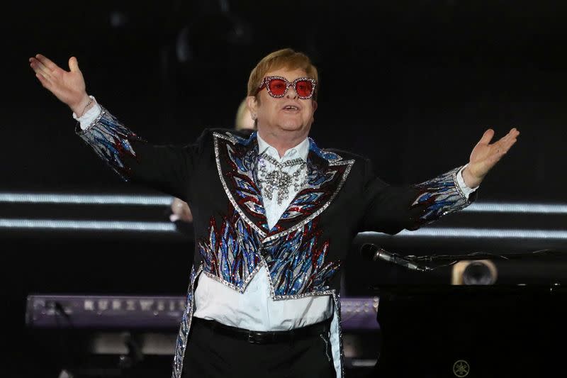 FILE PHOTO: Elton John wraps up the U.S. leg of his ‘Yellow Brick Road’ tour in Los Angeles