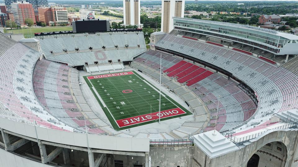 Ohio Stadium, also known as the Horseshoe, the Shoe, and the House That Harley Built, is on the campus of The Ohio State University.  Photographed Tuesday, June 16, 2020.  (Doral Chenoweth/Columbus Dispatch)