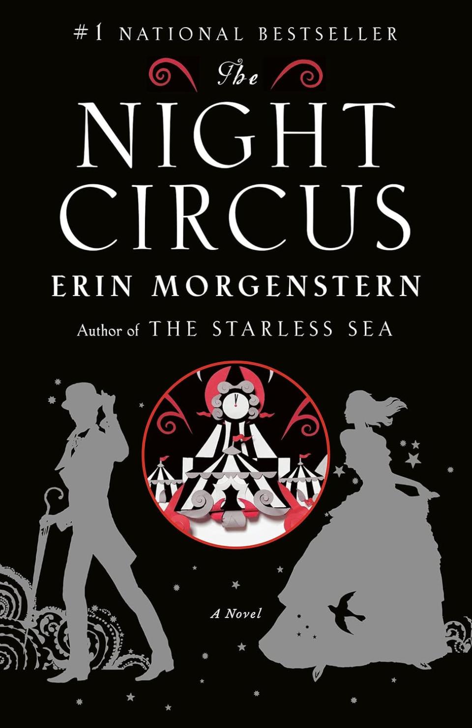 Cozy Fall Reads: The Night Circus by Erin Morgenstern book cover shows an illustration of a male magician and a female magician