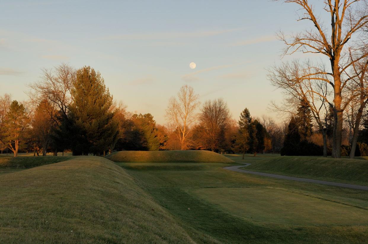 Moonrise at the Octagon Earthworks in Newark, on Jan. 2, 2007.