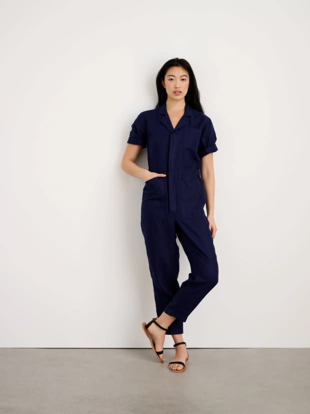 <p>Alex Mill Standard Short Sleeve Jumpsuit in Linen, $225, <a href="https://rstyle.me/+ZkEA6NJ5sFhkKkaIS7KCcg" rel="nofollow noopener" target="_blank" data-ylk="slk:available here;elm:context_link;itc:0;sec:content-canvas" class="link ">available here</a> (sizes XS-XL).</p>