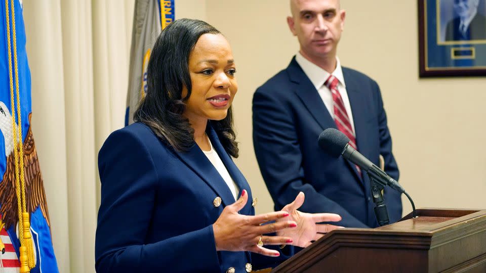 Assistant Attorney General Kristen Clarke announces an investigation into the city of Lexington, Mississippi, and its police force. - Rogelio V. Solis/AP