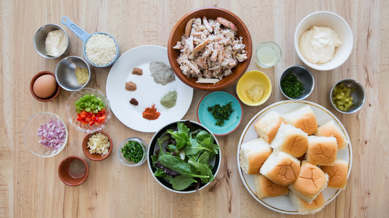 crab cake ingredients on table