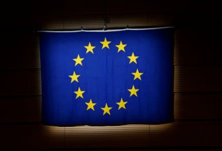 An European Union (EU) flag is pictured during a ceremony in Lausanne, Switzerland May 4, 2017.  REUTERS/Denis Balibouse