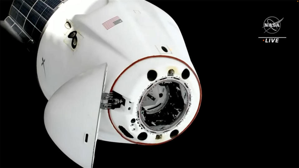 A camera on the International Space Station captured a view of the SpaceX Crew Dragon 