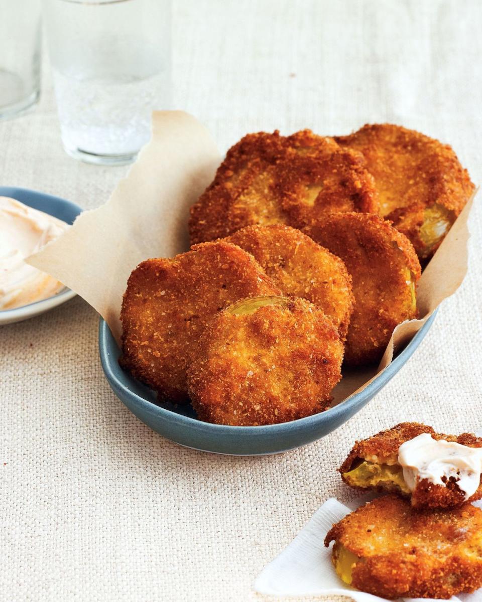 59) Fried Tomatillos with Creamy Cumin Dip