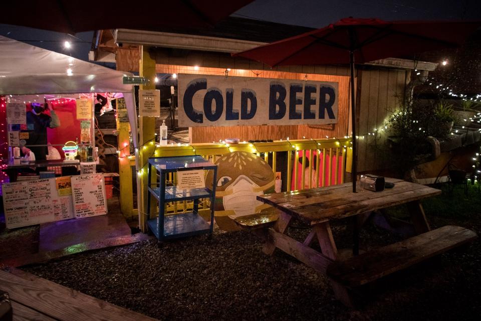 The outdoor patio at Dino's in Nashville, Tenn., Thursday, Feb. 4, 2021. The East Nashville bar has laid down strict rules to help battle COVID-19.