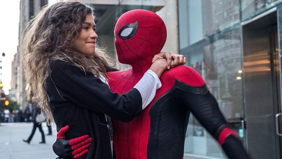 MJ and Spidey, as we last saw them swinging through NYC in Far From Home.