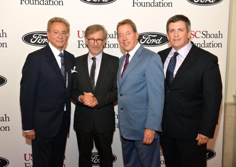 <div class="inline-image__caption"><p>Andrew Intrater, right, is seen with (from left) Mickey Shapiro, director Steven Spielberg, and William Clay Ford, Jr. </p></div> <div class="inline-image__credit">Duane Prokop/Getty Images</div>